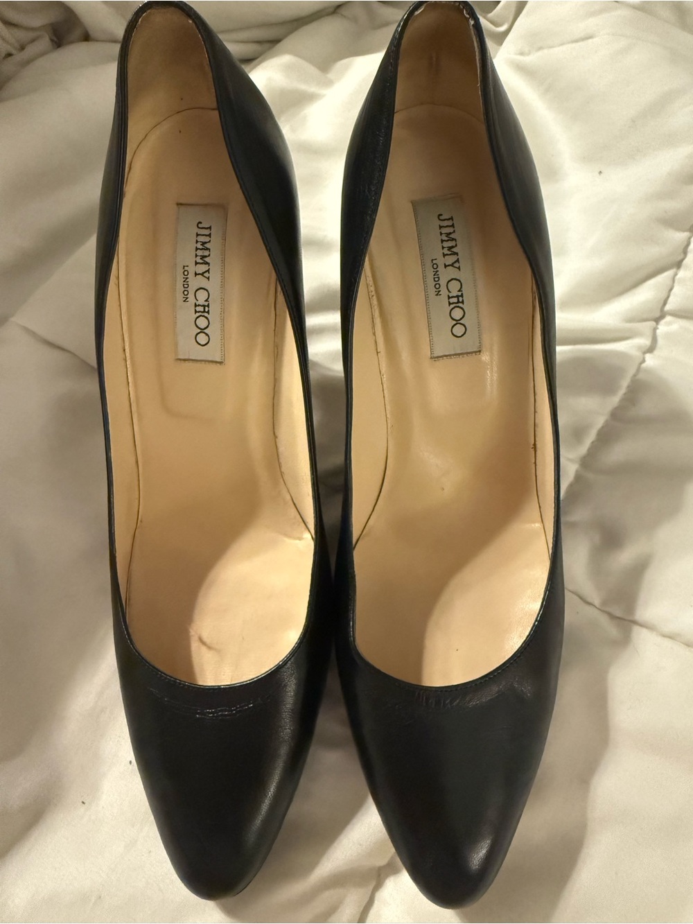 Jimmy Choo Black Leather Almond Toe Classic Black Pumps